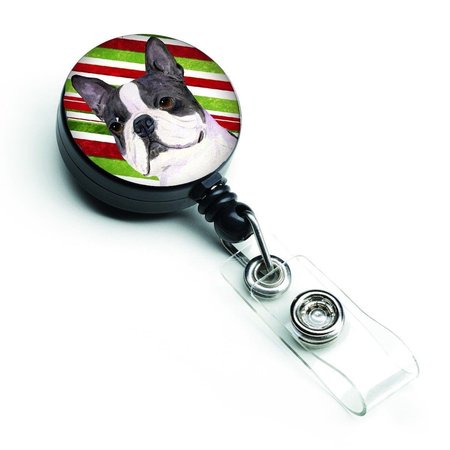 TEACHERS AID Boston Terrier Candy Cane Holiday Christmas Retractable Badge Reel TE229497